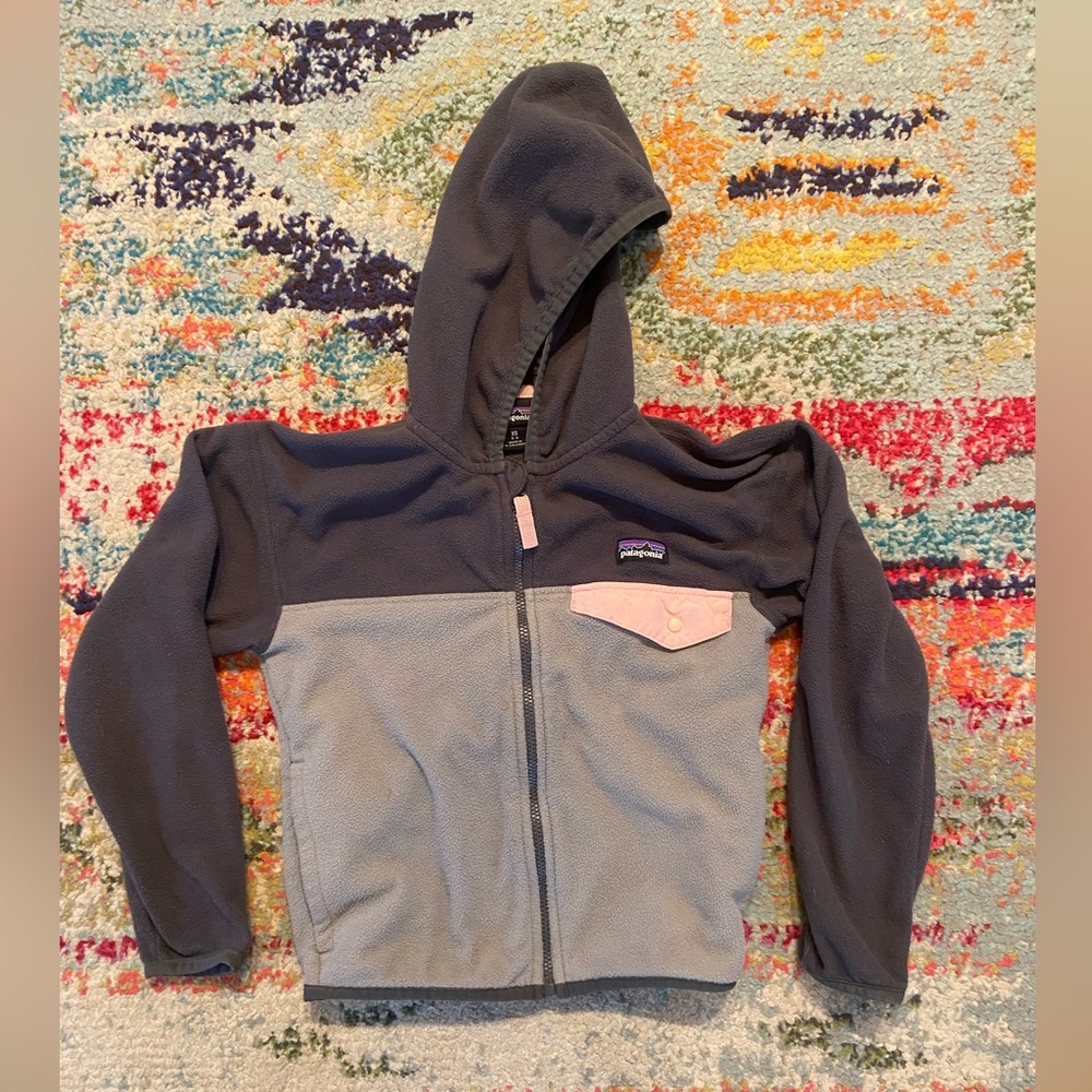 Patagonia Micro D zip fleece - gray/pink - girls XS